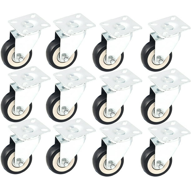 12 Pack 2-Inch Caster Wheels WITH BRAKE Swivel Plate Casters On Black Polyurethane Wheels Online Best Service 